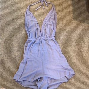purple backless romper